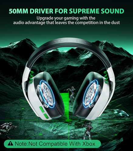 Vakedy PS5, PS4, PC, 스위치, 2.4GHz USB 및 BT 5.4용 무선 게이밍 헤드셋 | 노이즈 캔슬링 마이크, 무손실 오디오-50H 배트, PS4, 맥 및 모바일과 함께 작동, 포트나이트 및 콜 오브 듀티에 이상적, 화이트 - color: 화이트/블랙.