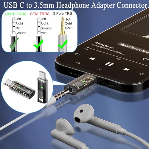 QIANRENON USB C to 3.5mm Headphone Adapter USB Type C Male to 3.5mm 1/8 TRRS Female Audio Connector USB C to 4 Pole 3.5mm Headset Converter, Compatible CTIA OMTP, for Smartphone Car Audio, 2Pcs