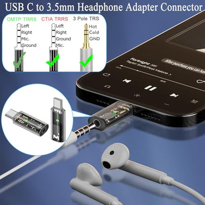 QIANRENON USB C to 3.5mm Headphone Adapter USB Type C Male to 3.5mm 1/8 TRRS Female Audio Connector USB C to 4 Pole 3.5mm Headset Converter, Compatible CTIA OMTP, for Smartphone Car Audio, 2Pcs