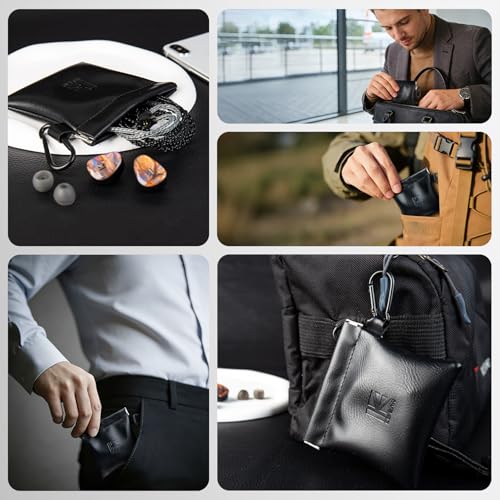 2PCS KBEAR BP01 Plus in Ear Monitor Case for IEMS, Mini Portable PU Leather Headphones Case with Spring-Loaded Closure for KZ ZS10 PRO, ZAR, ZAS, Earbuds, IEMs Cable, Eartips (Black, Medium - 2PCS) - size: MEDIUM - 2PCS