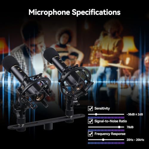 SVBONY SVMic M1 2-Pack Condenser Mic with Low Cut/-10dB Pad for Bass | 22mm Gold Instrumental Mic, Supports XY and AB Stereo Configurations, Shock Mount, T-Bar & Case