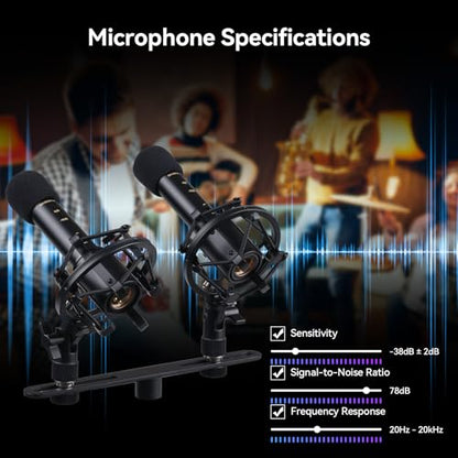 SVBONY SVMic M1 2-Pack Condenser Mic with Low Cut/-10dB Pad for Bass | 22mm Gold Instrumental Mic, Supports XY and AB Stereo Configurations, Shock Mount, T-Bar & Case