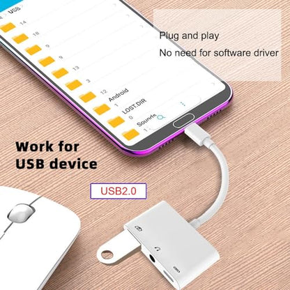CY Type C USB-C to 3.5mm Audio AUX & Type-A USB2.0 OTG Female with PD Power Charge Adapter Compatible with Laptop Tablet Phone - style: USB+PD+Audio