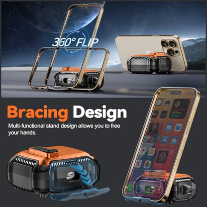 Safety Lock Case for Samsung Galaxy Buds3 FE/Pro/3 (Orange) | Compatible with MagSafe, with Phone Stand& Cleaning kit,Keychain, - color: orange