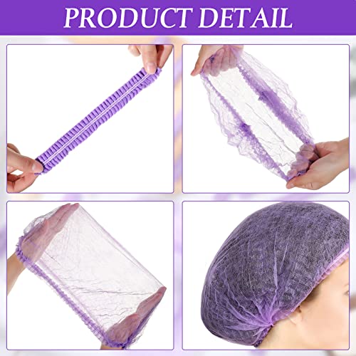 100 Pcs Disposable Nonwoven Bouffant Caps 21 Inch Hair Net Elastic Cap Hair Cover Hats for Beauty Salon Hospital Spa Catering Dust-free Workspace(Purple) - color: Purple