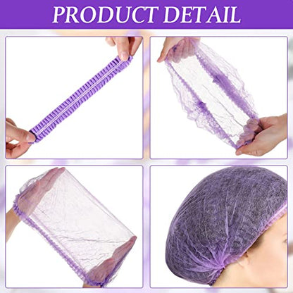 100 Pcs Disposable Nonwoven Bouffant Caps 21 Inch Hair Net Elastic Cap Hair Cover Hats for Beauty Salon Hospital Spa Catering Dust-free Workspace(Purple) - color: Purple