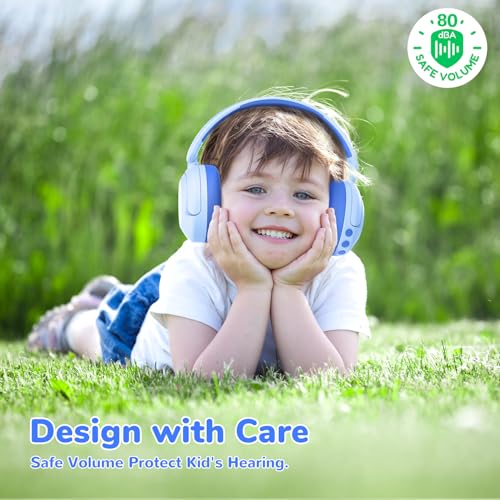 iClever BTH20 Active Noise Cancelling Headphones for Kids Toddler Travel | SafeSound Tech3.1, 60H Play Time, USB C AUX Cable, Award-Winning Kids Bluetooth Wireless Headphones for Boys/Girls/Autism - color: Light Blue