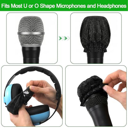 Foraineam 800 Pcs Microphone Cover Disposable Non-Woven Mic Covers Individually Wrapped Microphone Windscreen Protective Cap with Elastic Band for KTV, Karaoke, Recording Studio, News Interview