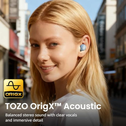TOZO A1 Wireless Earbuds Bluetooth 5.3 Light Weight in Ear Headphones | IPX5 Waterproof, 2 Mics for AI Calls, Immersive Premium Sound Bass Ear buds with Charging Case, 32 Presets EQ via TOZO App - color: Blue