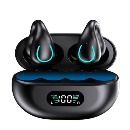 Obbug Clip-On Open Ear Headphones Wireless Bluetooth 5.3 Earbuds with Earhooks 80 Hours Playtime with Charging Case,IPX4 Waterproof Earphones for Running, Walking, Workout(Black) - color: Black