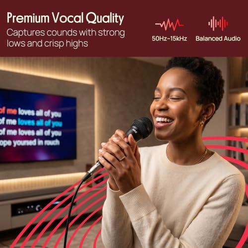 Pyle Dynamic Microphone | Cardioid Wired Karaoke Mic with 15ft Cable - color: Classic Black