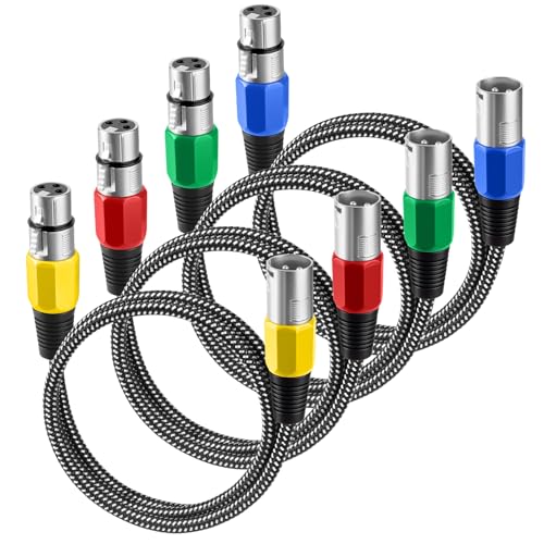 XLR 케이블 0.9m(3피트)/4팩, 마이크 케이블 3핀 나일론 브레이드 밸런스 XLR 수 - 암 튼튼한 마이크 패치 코드 (순수 구리 컨덕터) - size: 3FT
