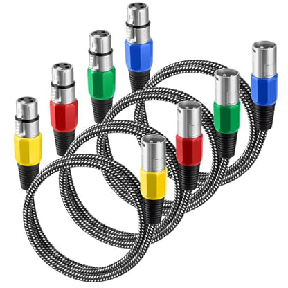 XLR 케이블 0.9m(3피트)/4팩, 마이크 케이블 3핀 나일론 브레이드 밸런스 XLR 수 - 암 튼튼한 마이크 패치 코드 (순수 구리 컨덕터) - size: 3FT