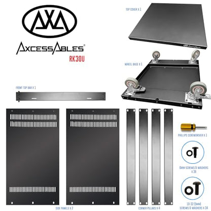 AxcessAbles 30U 19-Inch Rolling Network Server Rack 550LB Capacity. 18-Inch Depth Heavy Duty Open Frame AV Rack with Removable Side Panels. Includes 5mm and 6mm Screws - color: 30U