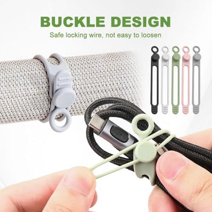 Silicone Cable Ties Reusable, Data Cable Organizer & Cord Management Straps, Elastic Cable Wrap for Wires, Charger, Earphones, USB Cables, Cable Management Organizer for Home Office Desk (24)