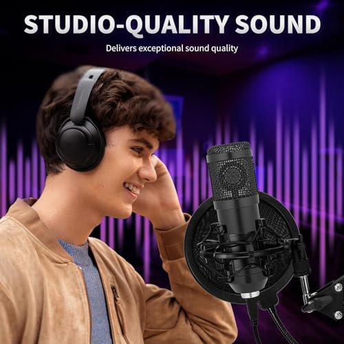 Condenser Microphone,Professional Cardioid Studio Streaming Podcast PC Computer USB Microphone Set with Adjustable Mic Suspension Scissor Arm for Broadcasting,Gaming, YouTube,Meeting
