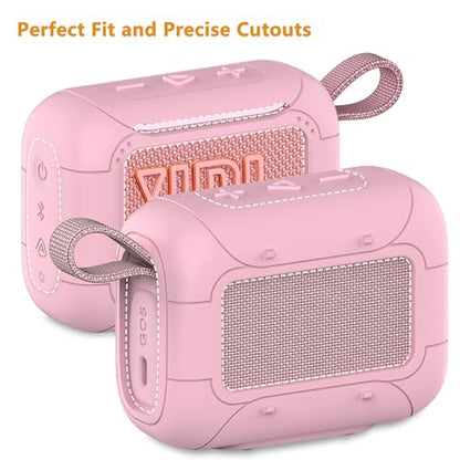 Protective Case for JBL Go 5 Portable Bluetooth Speaker | Accessories Hard Carrying Case and Silicone Cover with Metal Carabiner (Pink Case)