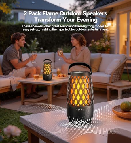 Outdoor Speakers with Ligths Gifts for Men Multi-Sync up to 100 Speakers | IPX5 Waterproof, HD Stereo Sound, Auto-Pairing, House Warming Gifts, Lanterns for Camp|Patio|Pool|Yard, Cool Stuff