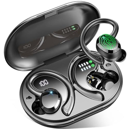 Wireless Earbuds Sport, Bluetooth 5.4 Headphones 3D Bass Hi-Fi Stereo Over Ear Buds, 60Hrs ENC Noise Cancelling Headset with Earhook, IP-X7 Waterproof Earphones Workout Running Gym for Android iOS - color: A-Bright Black