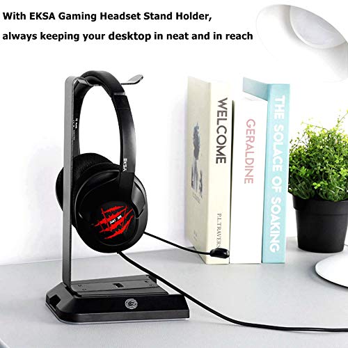EKSA Headphone Stand, RGB Gaming Headset Stand for Desk with 7.1 Surround Sound, Headphone Holder with 3.5mm Aux and 2 USB Ports, Aluminum PC Gamer Headset Accessories for All Headphones Size