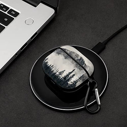 Compatible with Airpods 3 Case Cover 2021 with Keychain Forest Tree Foggy Mountain Pattern, AirPod Headphone Cover Unisex Shockproof Protective Wireless Charging