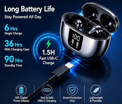 AI Translation Earbuds, Real-Time Translator Earbuds for 144 Languages, Bluetooth 5.4 Wireless Earbuds with ANC & ENC Noise Cancellation, HD Calls, Deep Bass, IPX7 Waterproof