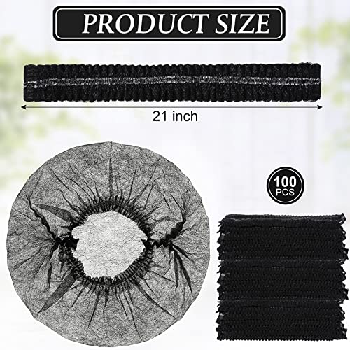 100 Pcs Disposable Nonwoven Bouffant Caps 21 Inch Hair Net Elastic Cap Hair Cover Hats for Beauty Salon Hospital Spa Catering Dust-free Workspace(Black) - color: Black