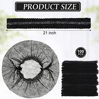 100 Pcs Disposable Nonwoven Bouffant Caps 21 Inch Hair Net Elastic Cap Hair Cover Hats for Beauty Salon Hospital Spa Catering Dust-free Workspace(Black) - color: Black