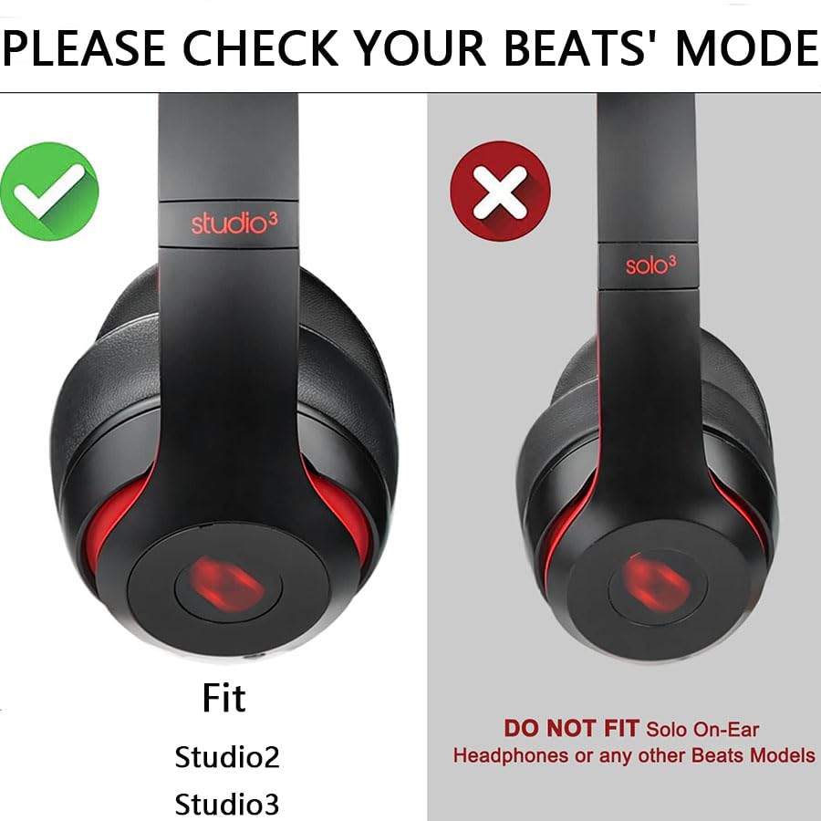 Replacement Ear Pads for Studio 2 & 3 Headphones Ear Cushions Headset Earpads Ear Cups Cover with Soft Protein Leather(Studio 3-Black) - color: Studio 3-Black