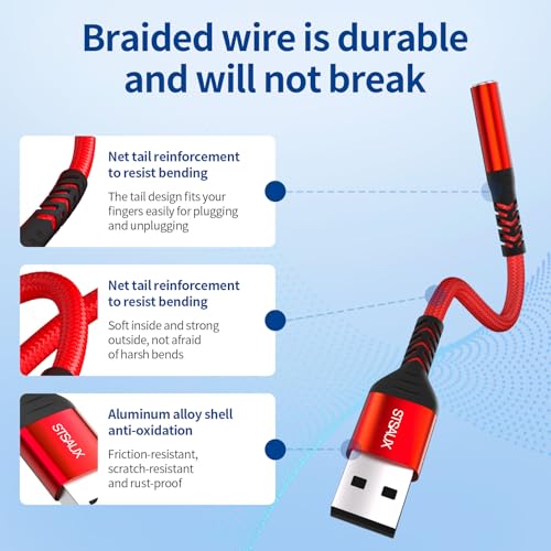 USB to 3.5mm Jack Audio Adapter (2-Pack), External Sound Card Converter，STSAUX USB-A to 3.5mm TRRS 4-Pole Mic Female with PC Windows, Laptop, Mac, Desktops, Linux, Plug and Play No Drivers Needed
