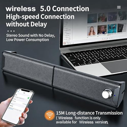 Zunate 2 in 1 Computer Speaker USB Powered with Volume Knob, 3.5mm Plug and Play Stereo Speakers for PC Laptop Desktop Monitor, Compact Gaming Audio Sound Bar Design