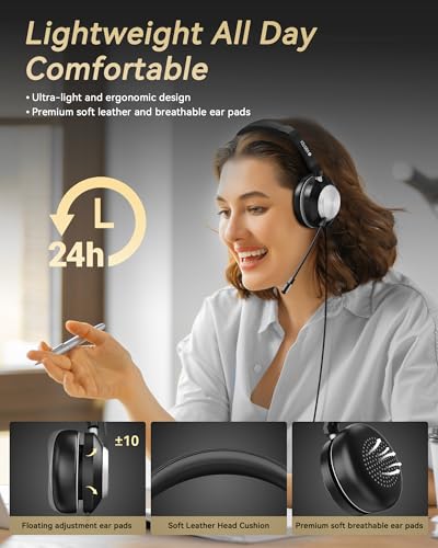 Voistek USB Headset with Microphone for PC & Laptop, On-Ear Computer Headset with Microphone Noise Canceling, Mute & Volume Controls for Zoom, Teams, Online Meetings, Remote Work, Home Office - color: Black