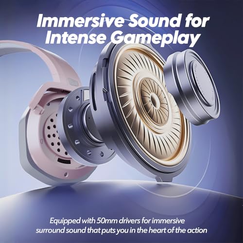 NUBWO G06 Dual Wireless Gaming Headset with Mic for PS5, PS4, PC, Mobile, Switch: 2.4GHz Wireless + Bluetooth - 100 Hr Battery - 50mm Drivers - Pink - color: Pink