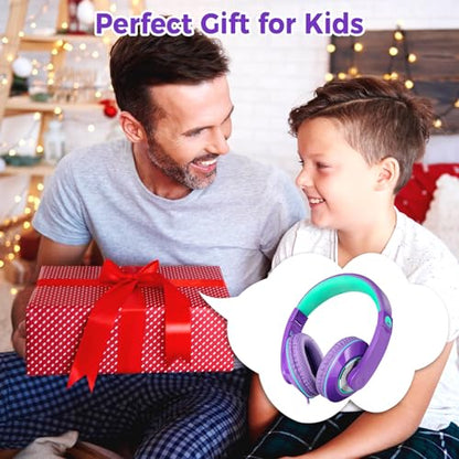rockpapa Comfort+ Kids Headphones with Microphone, Boys Girls Student Over-Ear Headphones Wired Foldable for School Classroom Laptop PC Computer Tablet Purple Green - color: Purple/Teal