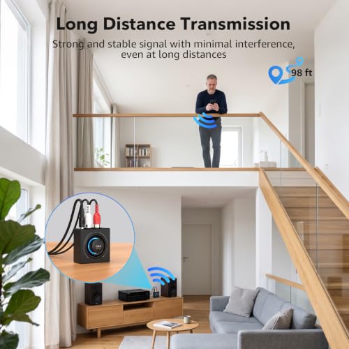 1Mii B06T3 Bluetooth 6.0 Receiver for Home Stereo, RCA & 3.5mm AUX Jack | Wireless Audio Adapter with Knob Volume Control, for Wired Speakers, Old Speakers, Home Audio Music Streaming Stereo System