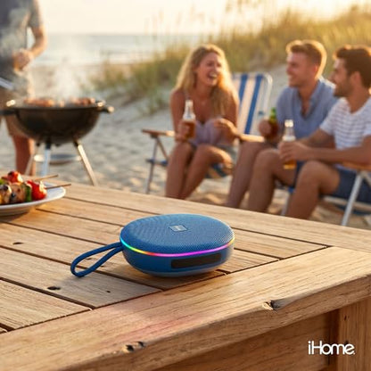 iHome Venture Wireless Portable Bluetooth Speaker with RGB Lights | Water Resistant, Built-in Carry Strap, TWS Pairing, Color-Changing LEDs, Rechargeable Battery, Cable Included, Bluetooth 5.3 - color: Blue