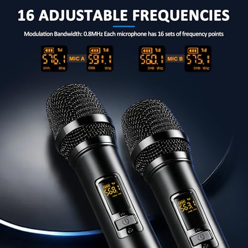 R4-PROS 4 Channel Karaoke Mixer with 2 Wireless Microphones, Bluetooth Audio Mixer Sound Board, Independent Dual Mic Volume Control, USB Mixer for Home KTV, Party, Live Streaming, Podcast