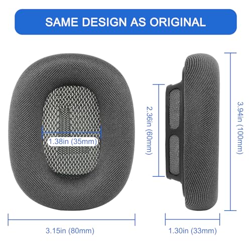 Ear Cushions for Apple AirPods Max, GVOEARS Mesh Earpads Replacement Cover | Air Pods Max Headphones Ear Muffs with Soft Foam & Strong Magnet (Space Gray) - color: Gray-Mesh