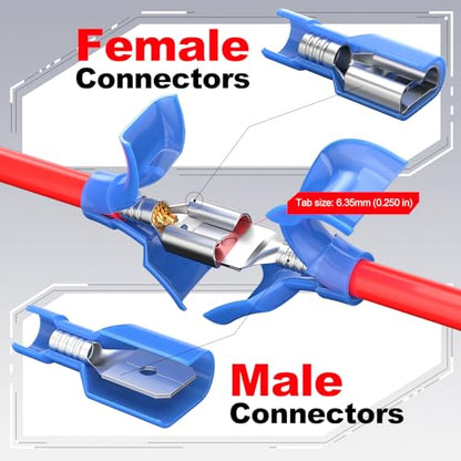 Red Male Spade Connector 22,20,18,16 AWG/Gauge Disconnect Crimp Terminals | AIRIC,UL,100 Pcs,Red Male Connectors,Electrical Terminal,22-16 AWG Wire,Nylon Spade Connect,Quick Disconnect,Speaker Auto - size: Male(22-16 AWG)