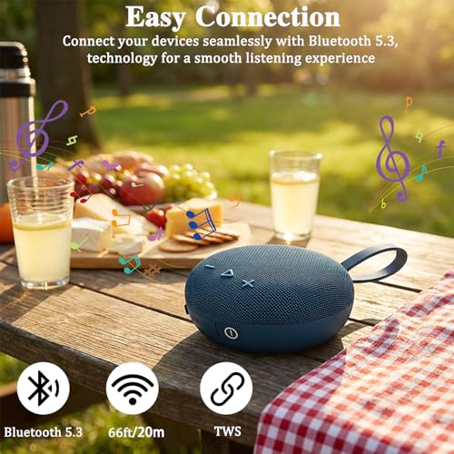 FIVERICH Magnetic Portable Bluetooth Speakers,IPX5 Shower Speaker Bluetooth Waterproof Extra Long Playtime,Support TF Card HiFi Sound Wireless Mini Speaker with BT 5.3 for Home, Beaches,Outdoor-Blue