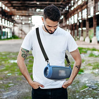 Silicone Case Cover for JBL Charge 5 Waterproof Portable Bluetooth Speaker, Travel Carrying Protective Gel Soft Skin, Waterproof Rubber Pouch with Shoulder Strap and Carabiner - Blue - color: Blue