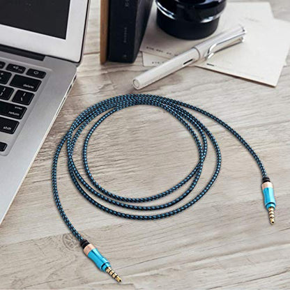 3.5mm Male to Male Audio Cable Nylon Braided AUX Audio Extension Cable Cord for Headphone, Car Stereo (5 Feet, Blue)