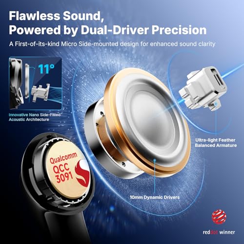 EarFun Air Pro 4+ Adaptive Noise Cancelling Wireless Earbuds, Dual Drivers | Qualcomm aptX Lossless, Translation Earbuds, Snapdragon Sound, 6 Mics AI Clear Calls, Hi-Res Sound, LDAC, Bluetooth 6.0, 54H - color: Black