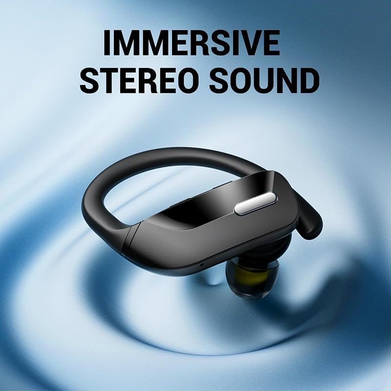 Sport Wireless Earbuds Bluetooth Headphones 80hrs Playtime Deep Bass Ear Buds with Earhook Noise Cancelling Mic Waterproof Earphones for Workout Running Black