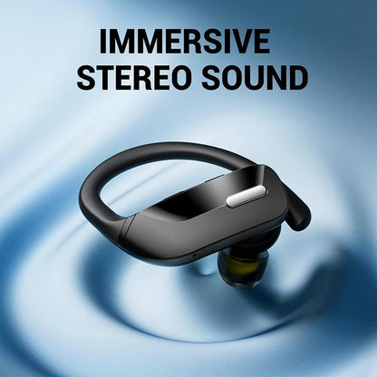 Sport Wireless Earbuds Bluetooth Headphones 80hrs Playtime Deep Bass Ear Buds with Earhook Noise Cancelling Mic Waterproof Earphones for Workout Running Black