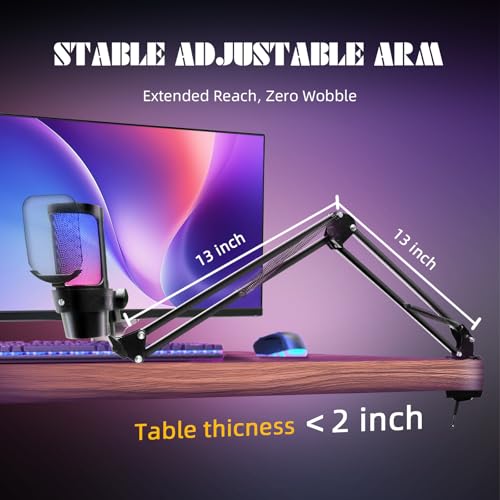 VCOM Gaming USB Microphone,Condenser Dynamic Boom Arm Mic for Podcasting,Streaming, with Boom Arm Stand,Quick Mute,Pop Filter,RGB Indicator,Shock Mount,Rotate gain Button, Compatible with PS4/5/PC