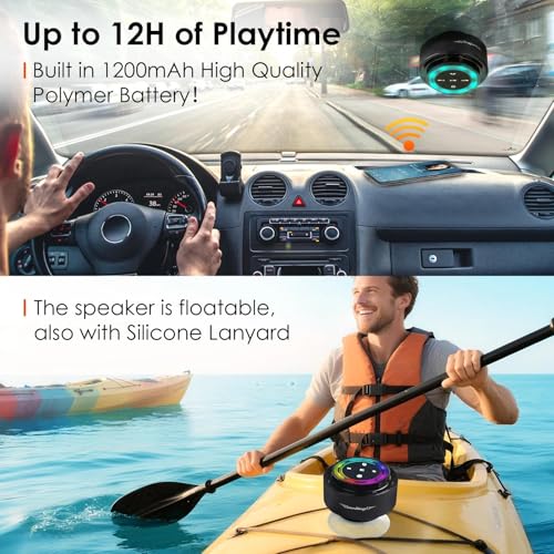 XLeader Pro Bluetooth Shower Speaker (Upgraded) Certified IPX7 Waterproof, 8W Crystal Sound&Rich Bass, 15H Playtime, with RGB Lights, Suction Cup, Silicone Lanyard, Ideal Gifts, SoundAngel Mate(2 Gen) - color: Line Light