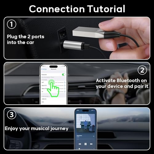 Meliya Aux to Bluetooth 5.3 Adapter for Car, USB 2.0 to 3.5mm Bluetooth Receiver Jack Kit with Built-in Microphone Aux Input for Hands-Free Calls, Car Speaker, Home Audio, Music Streaming