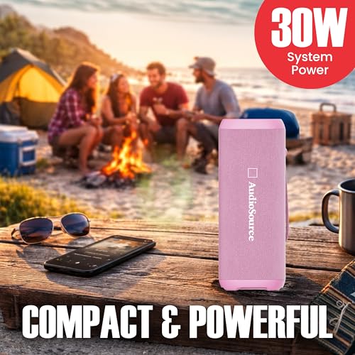 Audiosource Portable Bluetooth Speaker, 30W Loud Sound, Dual Passive Radiators for Deep Bass, Bluetooth 5.4, Auracast Multi-Speaker Pairing, IP67 Waterproof, 200ft Range, 12H Battery (Pink) - color: Pink