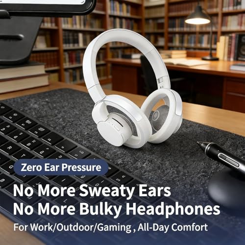 Over Ear Open Back Headphones Wireless BT 6.0 Gaming Headset with Microphones Dual Device Pairing, Breathable Lightweight Adjustable Slider for Music Gaming & Workouts